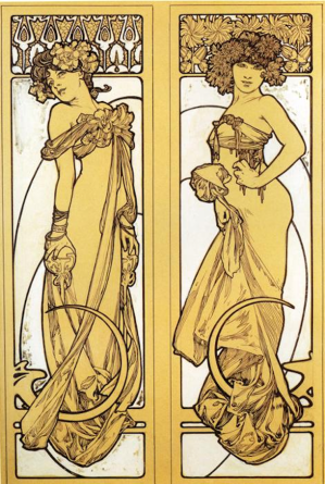 Two Standing Women by Alphonse Mucha (c. 1895).